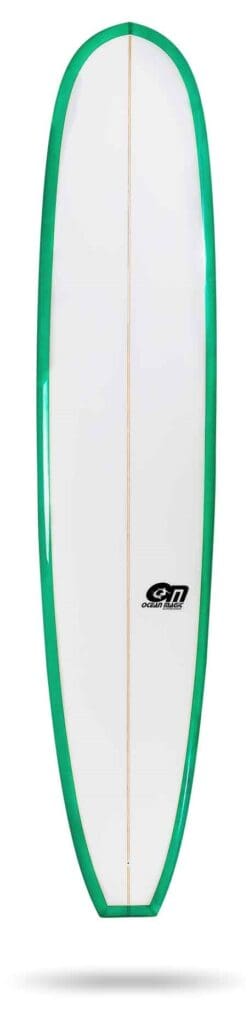 white longboard with green rails