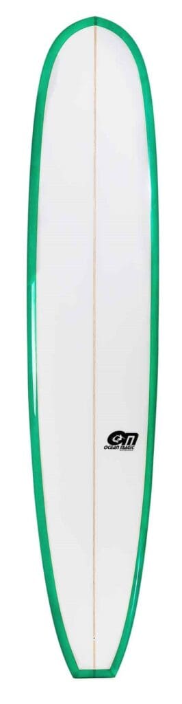 ocean magic longboard log in white with green rails