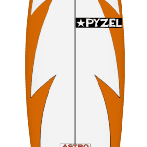 pyzel astro in white with orange effects surfboard