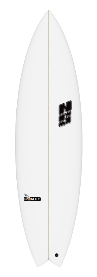 surfboard in white with black logo by nigel semmens