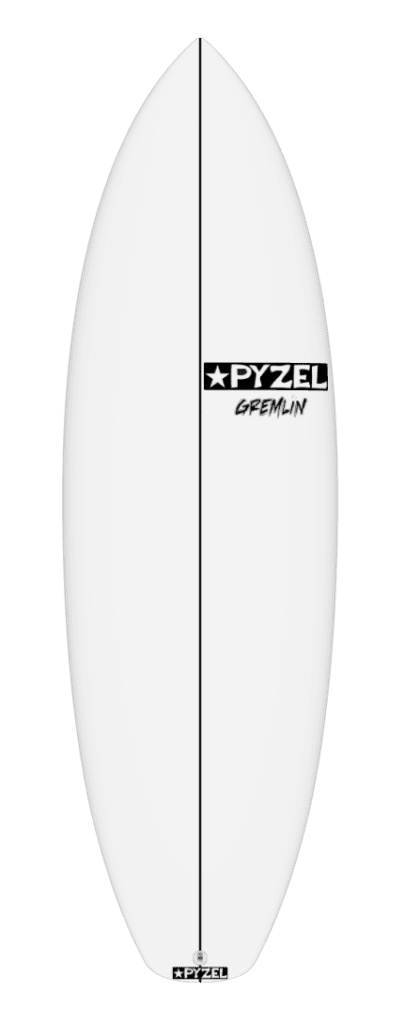 white surfboard with Pyzel logo