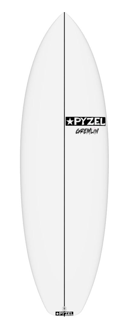 white surfboard with Pyzel logo
